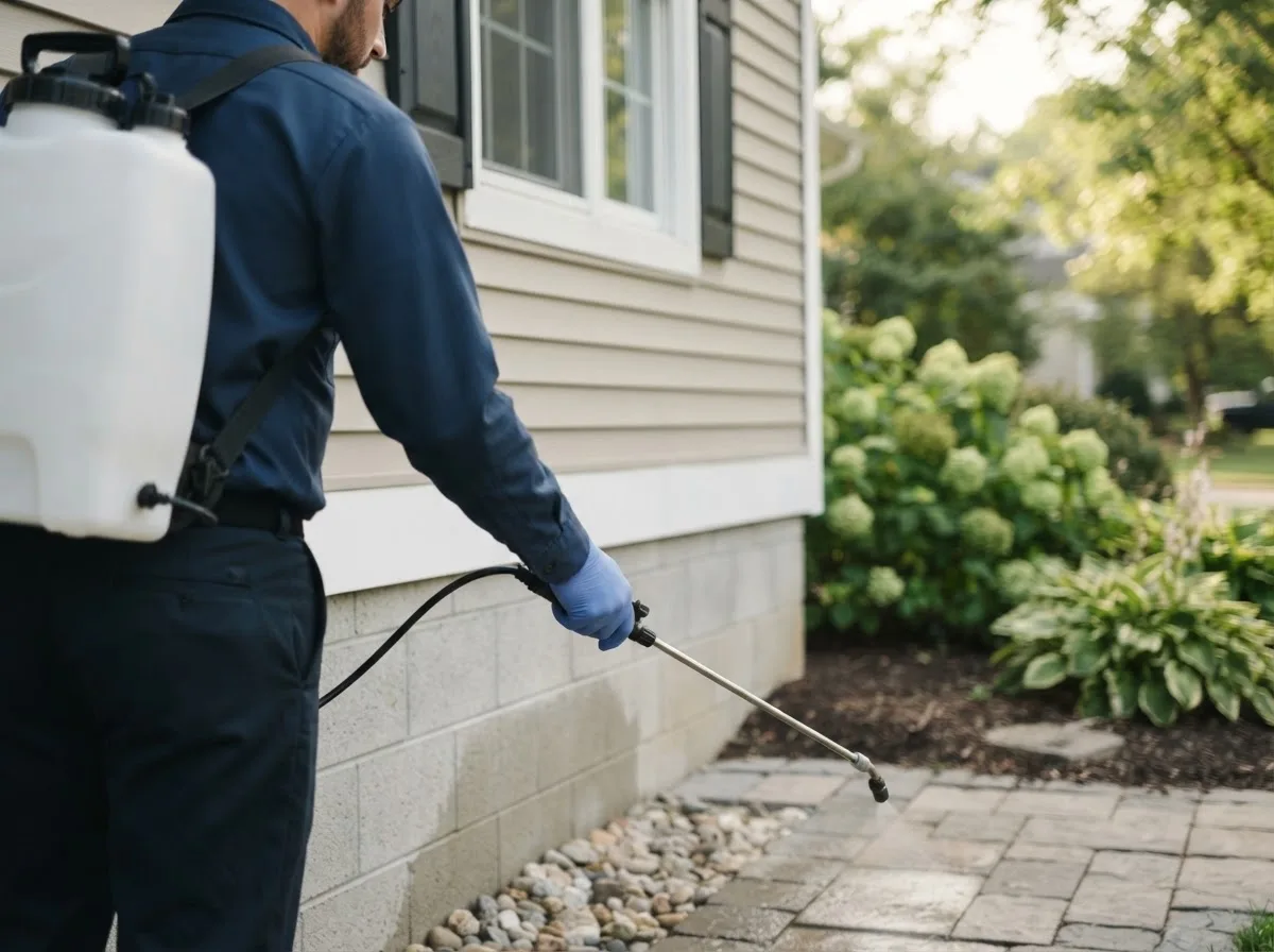 Pest control technician inspecting a home in Abbott, TX